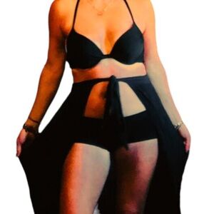 Swim cover up long black maxi skirt with tie